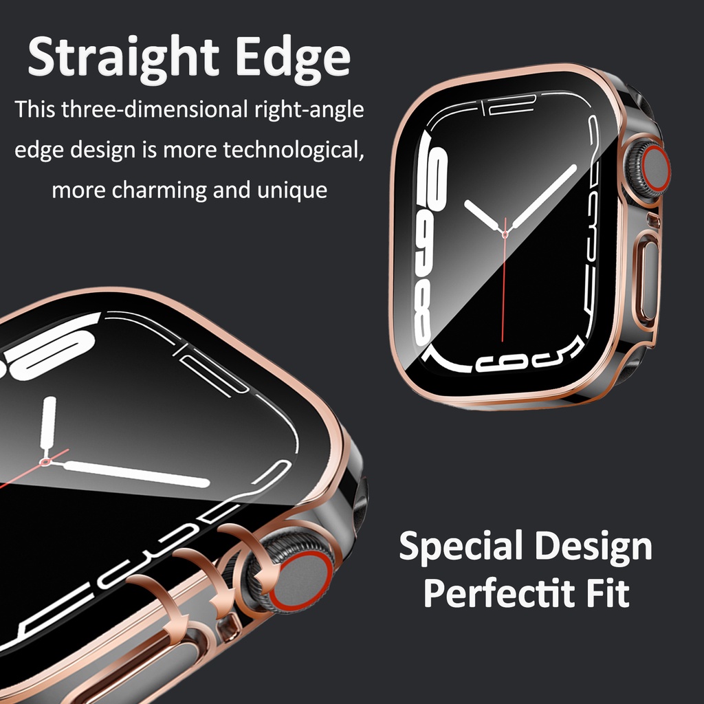 Ốp Bảo Vệ Bằng PC Cứng + Kính Cường Lực Bảo Vệ Màn Hình Cho Apple-Watch Series 7 41mm 45mm chống thấm nước,Ốp Lưng PC Bumper Case for AppleWatch Series SE 40mm 44mm Cover