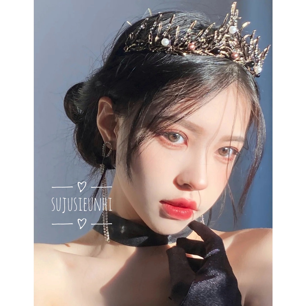Vương miện họa tiết cỏ lá đính ngọc nhân tạo/ đội đầu công chúa