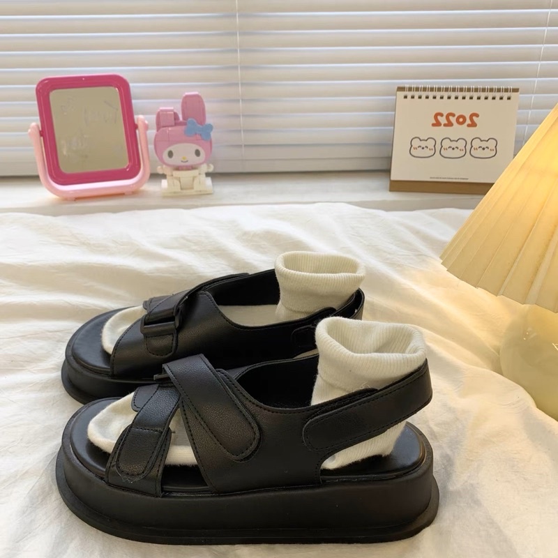 Sandal quai dán chéo đế cao ulzzang dành cho học sinh phù hợp đi học đi chơi du lịch D05