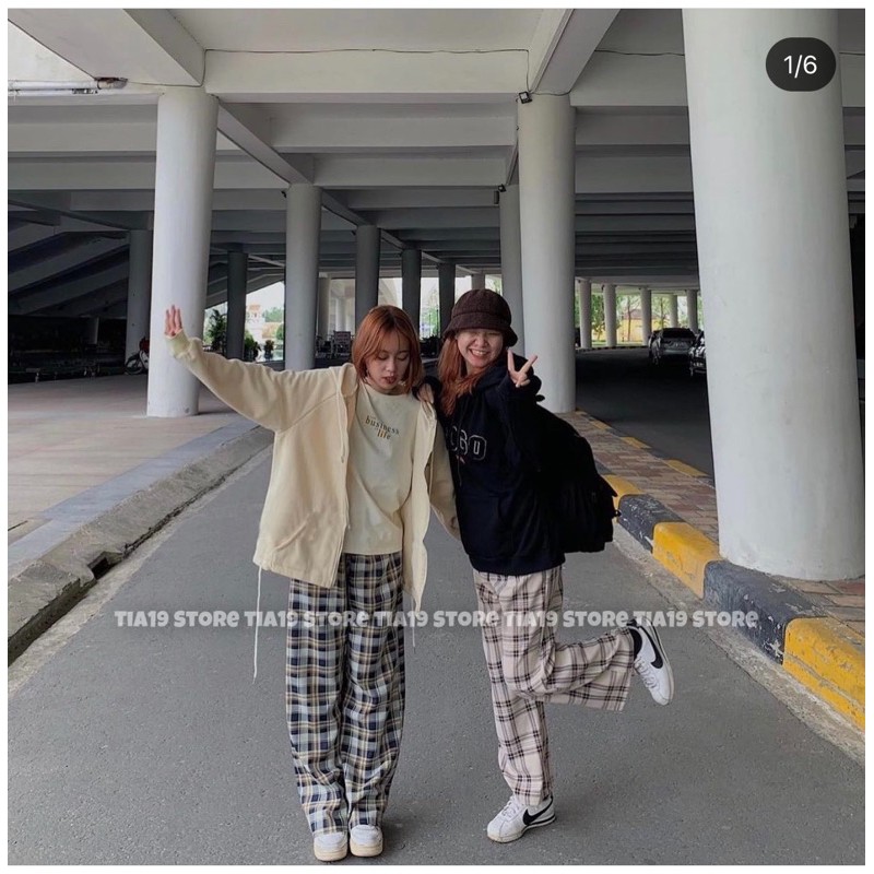 Quần culottes kẻ ulzzang Tia19. Quần ống rộng loại 1  ( ẢNH THẬT)
