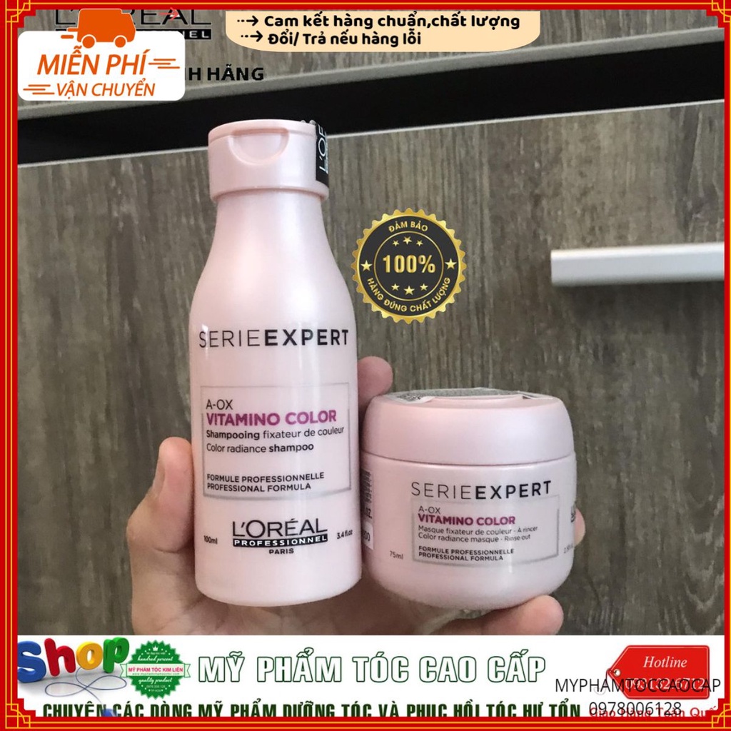 Cặp gội + hấp (ủ) tóc Loreal Vitamino Color dành cho tóc nhuộm 100ML/75ML NEW 2022