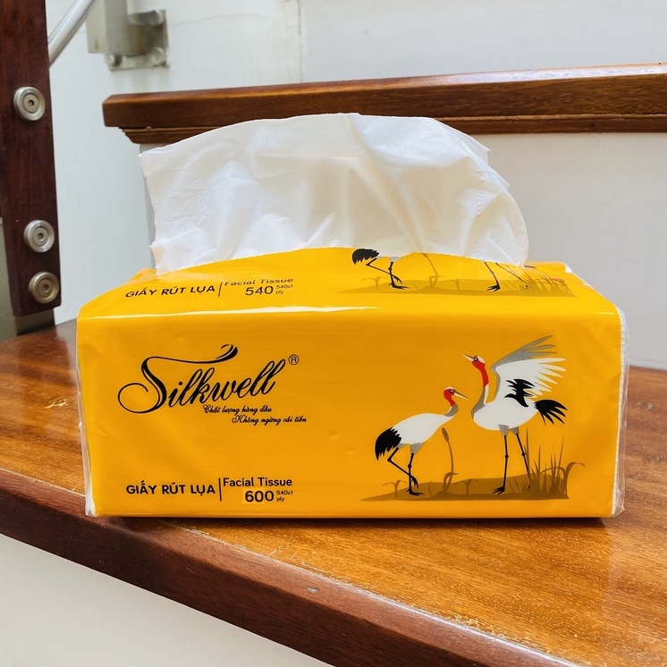 Giấy ăn Silkwell Sếu Cao cấp 200 tờ 3 lớp chính hãng, khăn giấy rút lụa siêu mềm mịn không tẩy trắng