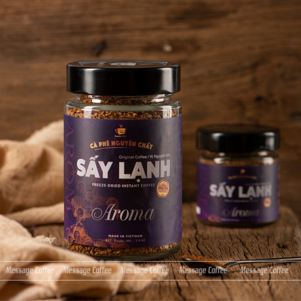 Cà Phê Hòa Tan Sấy Lạnh AROMA Thượng Hạng ,100% Arabica tinh chất cafe rang xay tiện lợi, dùng liền từ Message Coffee