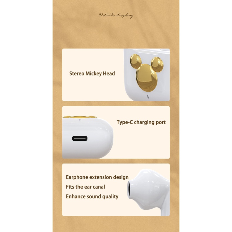 Tai Nghe Bluetooth Không Dây Mini TWS 3D Âm Thanh Nổi Kèm Mic Hình Nhân Vật Disney