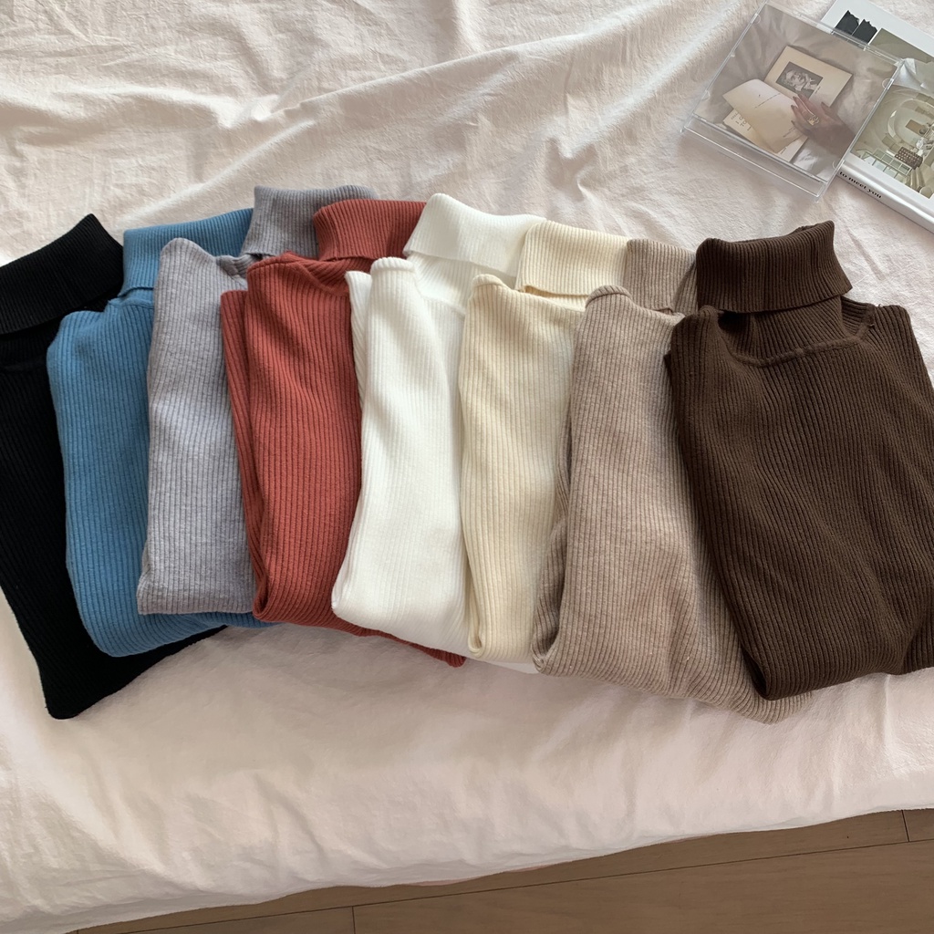 Áo len Pure Cube tay dài cổ lọ màu trơn thời trang thanh lịch cho nữ