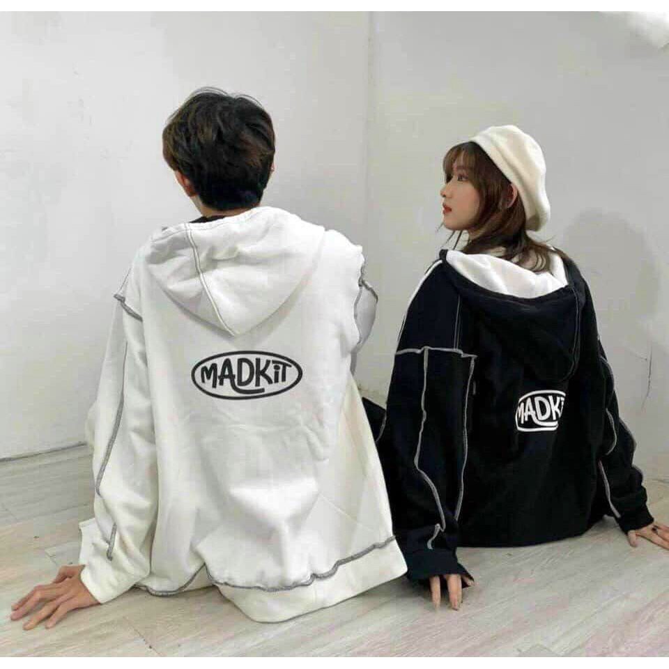 Áo khoác hoodie nỉ bông Madkit unisex Cheapy có mũ khóa kép zip form rộng đen trắng nam nữ hàn quốc thu đông local brand