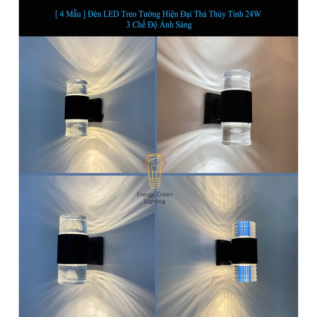 [ 4 Mẫu ] Đèn Led Treo Tường Energy Green Lighting Hiện Đại Thả Thuỷ Tinh 24w Phong Cách Bắc Âu Vintage Thiên Nhiên