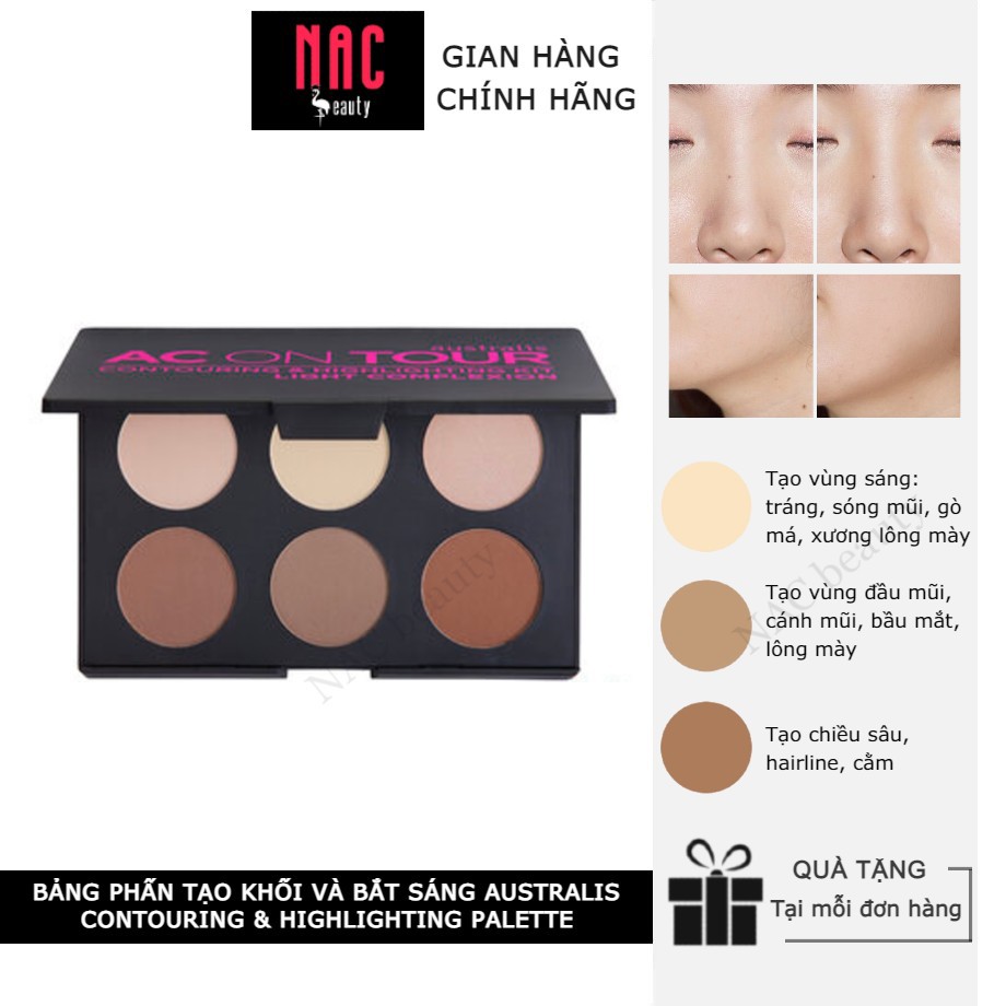 Bảng Phấn Tạo Khối và Bắt Sáng- Australis-  AC On Tour Powder Contouring &amp; Highlighting Palette