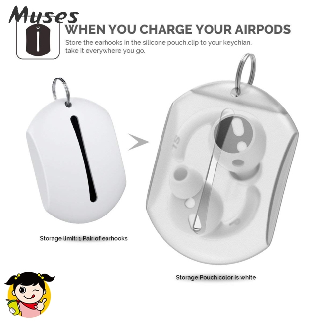 Muse07 Bộ 2 cặp móc silicon cho tai nghe Apple Airpod bảo vệ tiện dụng