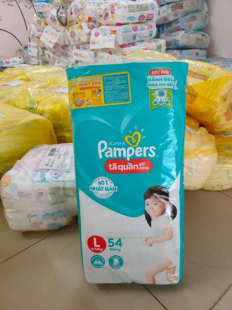 Bỉm Pampers quần size M60 miếng, L54 miếng, xl 48 miếng