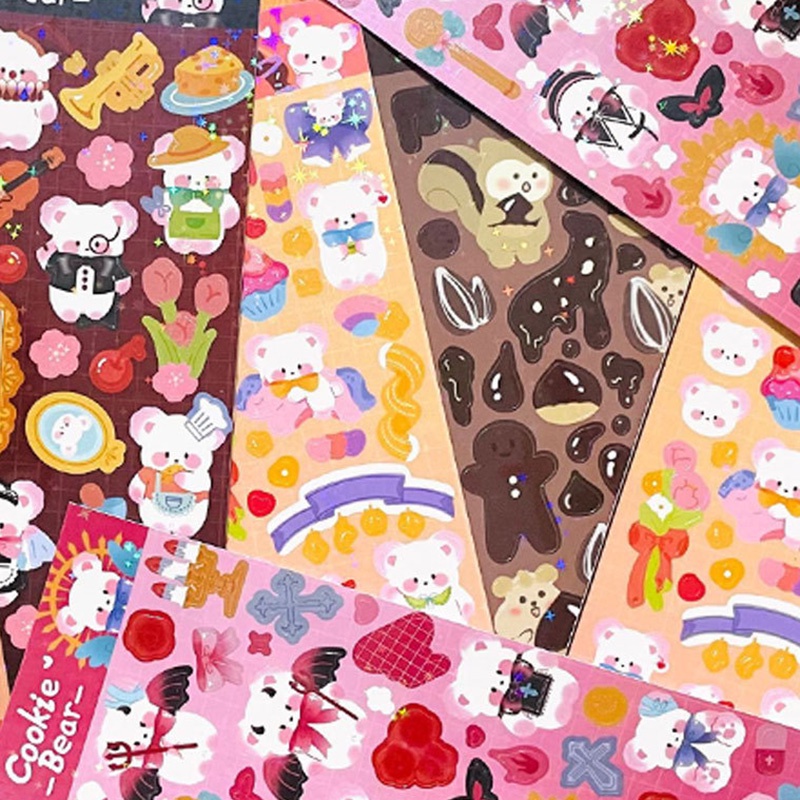 Bộ 4 Thẻ Dán Trang Trí Sổ Tay Chống Thấm Nước Màu Laser Hình Gấu Dễ Thương