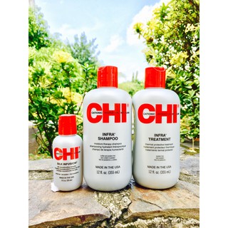 Bộ dầu gội, dầu xả, tinh dầu CHI Infra 355ml chăm sóc tóc hư tổn hiệu quả