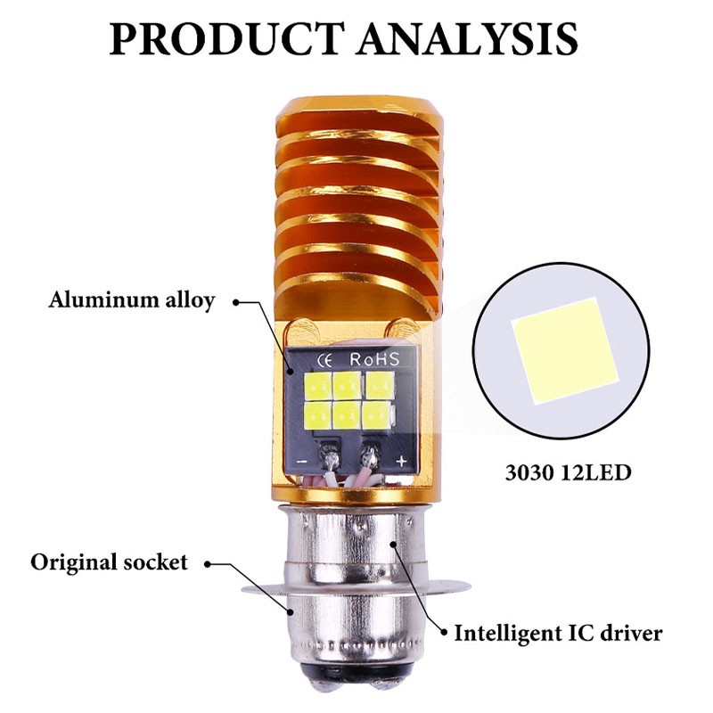 1 Đèn Pha P15D H4 Ba20D H6M 6000k 3030led Cho Xe Máy