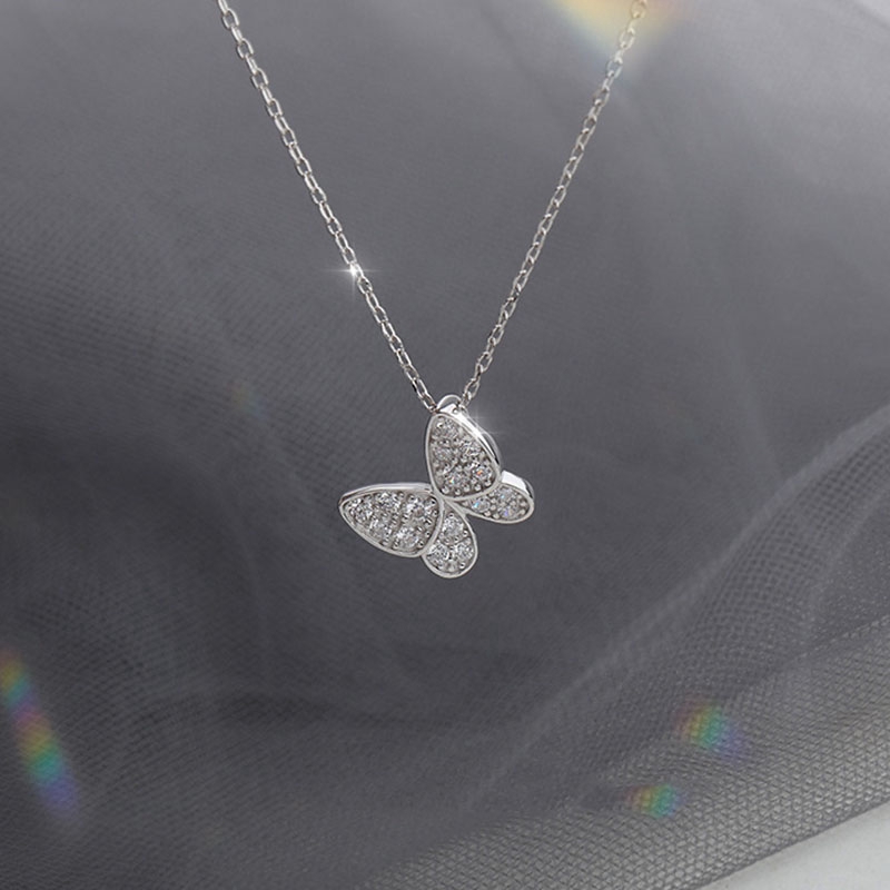 Vòng cổ choker ngắn bằng kim loại màu vàng/bạc phối mặt hình bướm đính zircon kiểu Hàn Quốc cho nữ