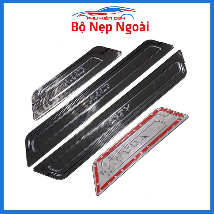 Bộ ốp bậc cửa trong ngoài nẹp bước chân City 2015-2016-2017-2018-2019-2020 vân Titan chống trầy trang trí xe