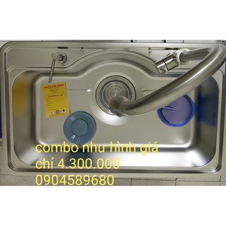 Combo chậu rửa bát 1 hố Daelim 8249 vòi rửa bát dây rút Bancoot BCR04 tặng kèm bình đựng nước rửa tay