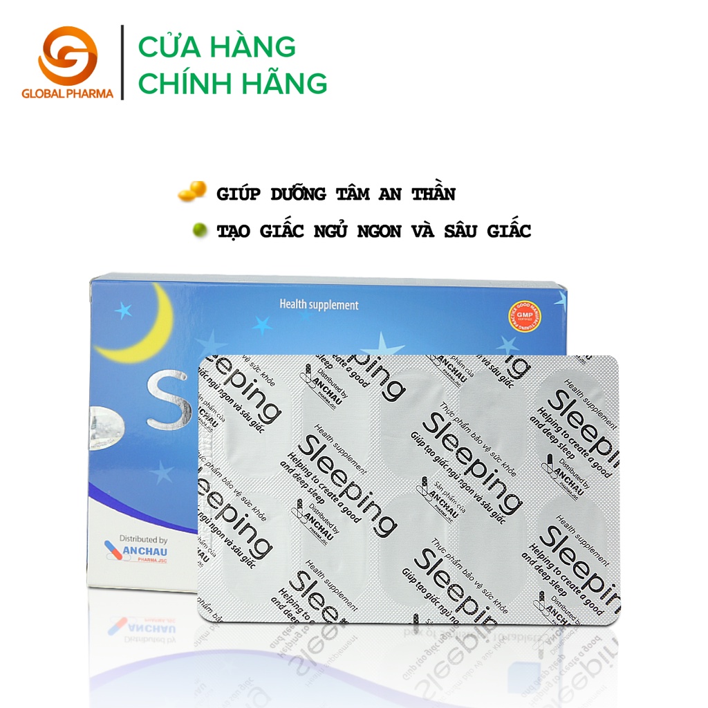 Viên uống sleeping AN CHÂU hỗ trợ giấc ngủ, tạo giấc ngủ ngon sâu giấc hộp 3 vỉ 30 viên - globalPharma