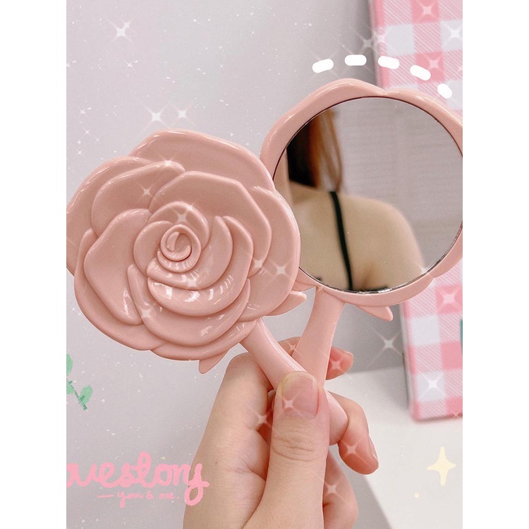 Gương Trang Điểm Cầm Tay Hình Hoa Hồng Phong Cách Bắc Âu Dễ Thương
