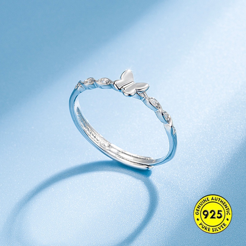 Nhẫn Mạ Bạc 925 Hình Bướm Đính Đá Zircon Xinh Xắn Cho Nữ