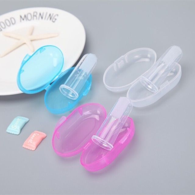 Rơ Lưỡi Silicon Xỏ Ngón Vệ Sinh Răng Miệng Cho Bé ,Có Hộp Đựng
