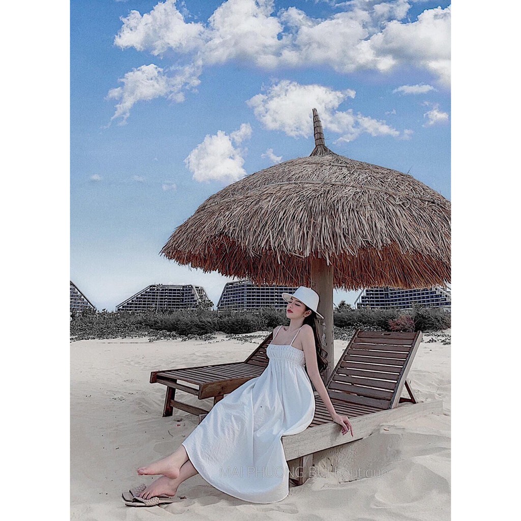 Đầm hai dây suông nhún ngực dễ thương | BigBuy360 - bigbuy360.vn