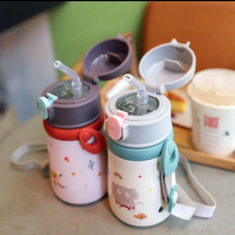 Minchun123:Bình giữ nhiệt có ống hút, tay cầm360-380ml  cho bé