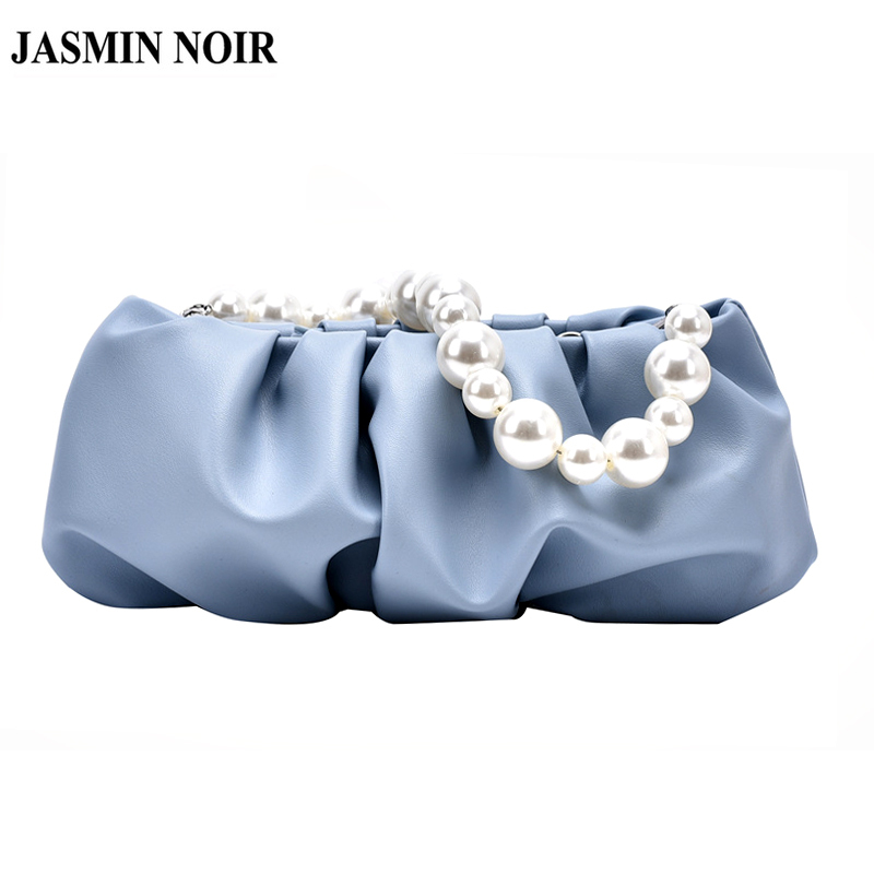 Túi xách JASMIN NOIR mềm mại hình đám mây dây đeo xỏ ngọc trai và xếp ly trẻ trung