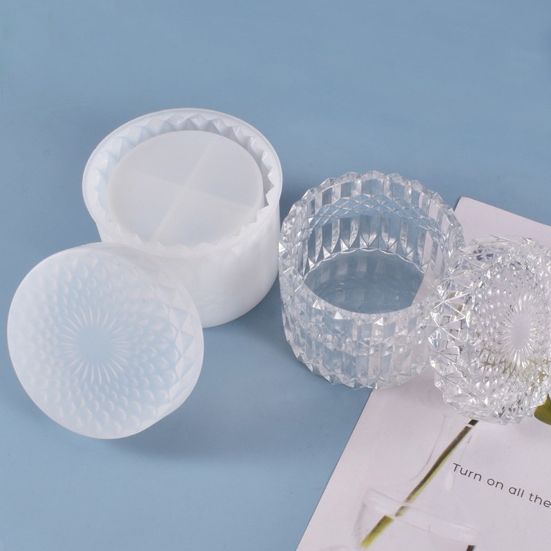 1 Set Diy Craft Decor Crystal Epoxy Resin Mold Round Storage Box Silicone Mold