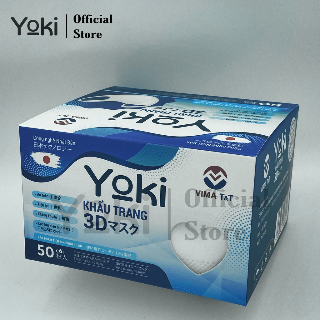Hộp 50 cái Khẩu trang 3D Mask Yoki size M kháng khuẩn chống bụi mịn PM2.5