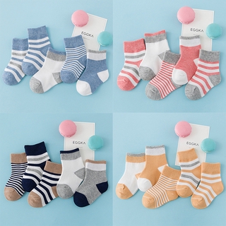 Vớ cotton tinh khiết thu đông họa tiết kẻ sọc cho bé trai và bé gái