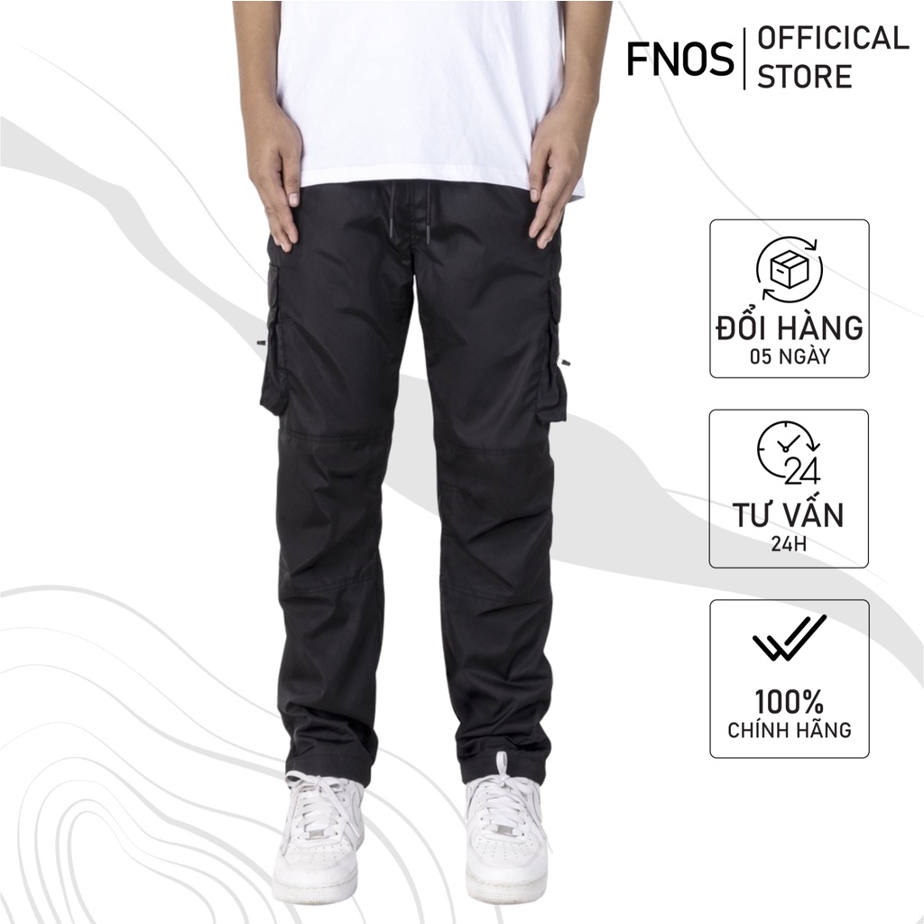 Quần dù túi hộp streetwear cao cấp FNOS JGD2 màu đen hai lớp ống rộng có dây rút chân