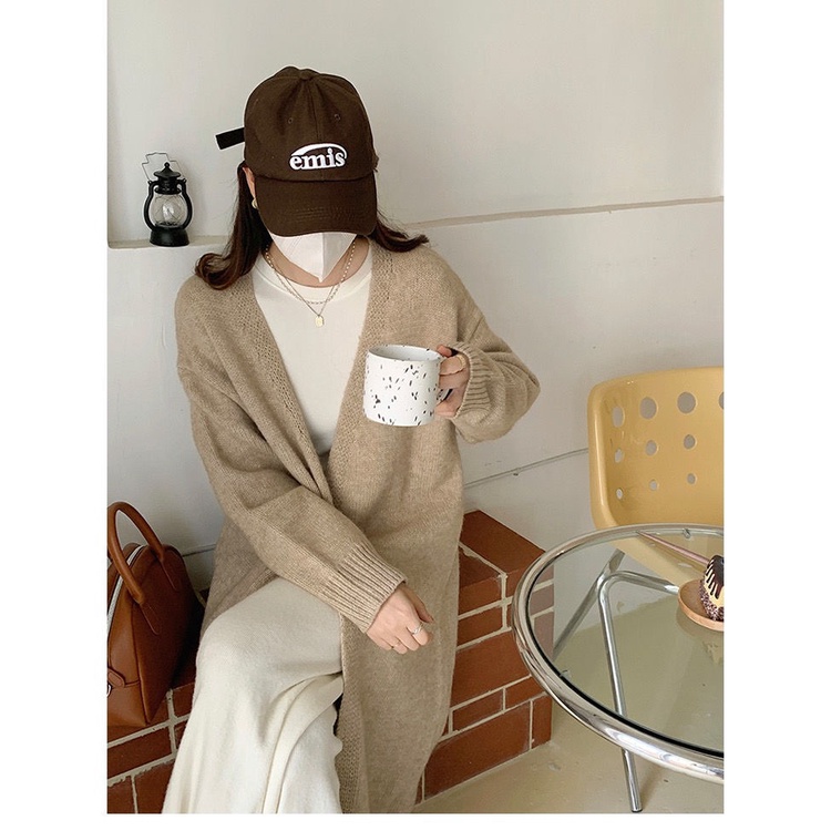 [Spot] Áo Khoác cardigan Dệt Kim Mỏng Dài Qua Gối Cổ Chữ V Đơn Giản Phong Cách Hàn Quốc Thời Trang Dành Cho Nữ