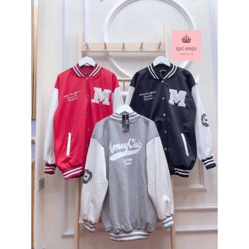 Áo Bomber Nữ, Áo Bomber Phối Chữ M Chất Liệu Nỉ Ngoại Mẫu Mới 3 Màu Edel E438