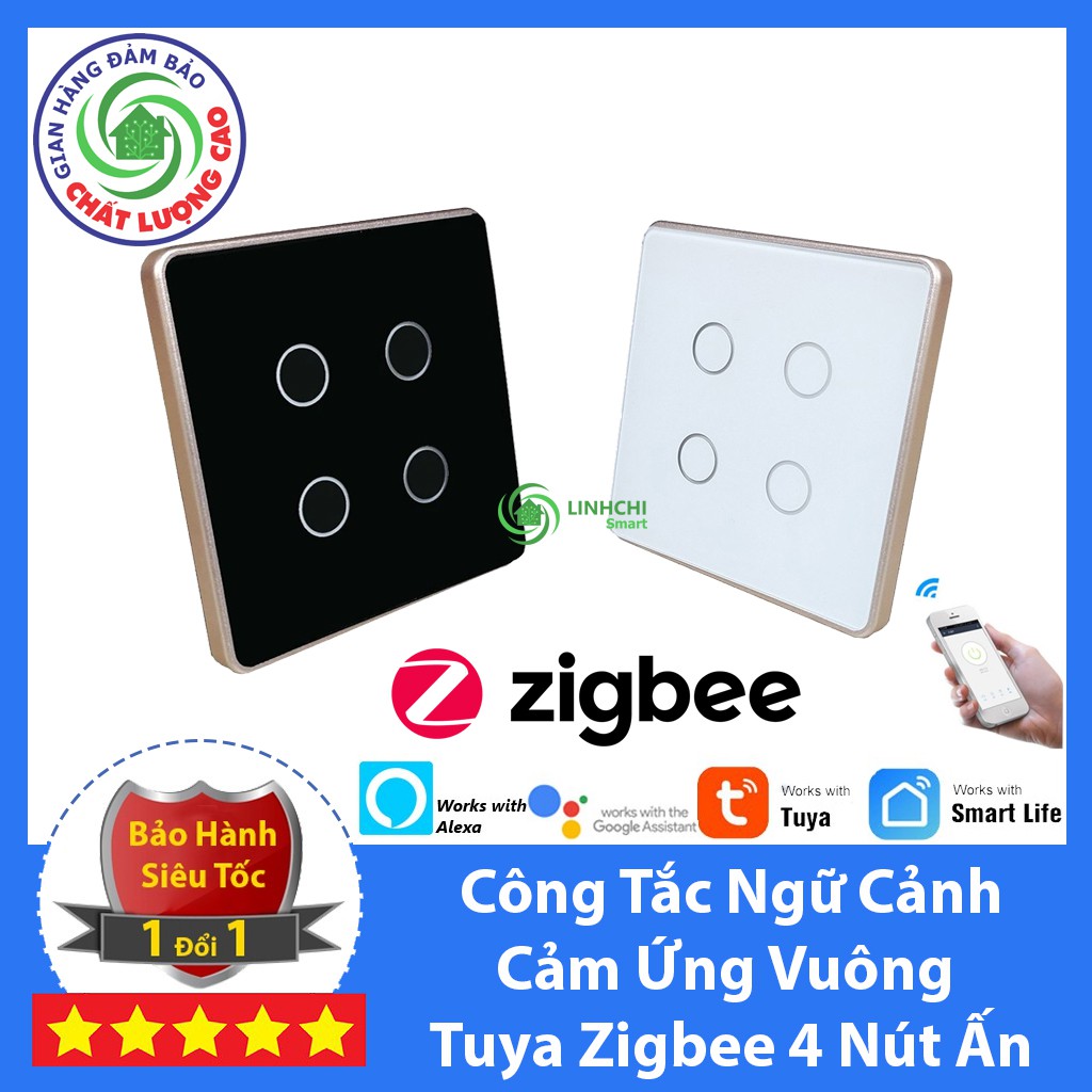 Công tắc ngữ cảnh 4 nút Tuya Zigbee dùng pin điều khiển từ xa mặt kính cảm ứng 12 ngữ cảnh