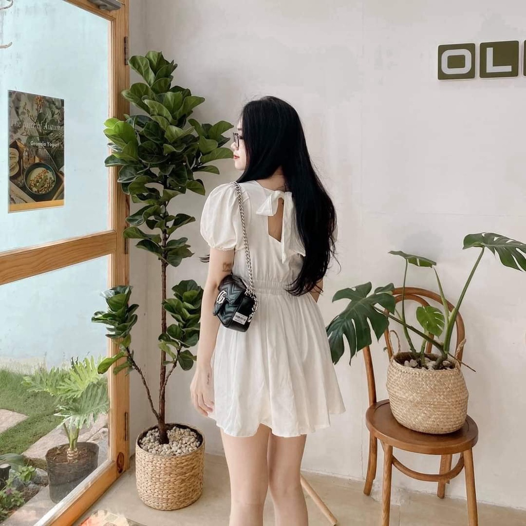 Jum giả đầm trắng cột nơ lưng