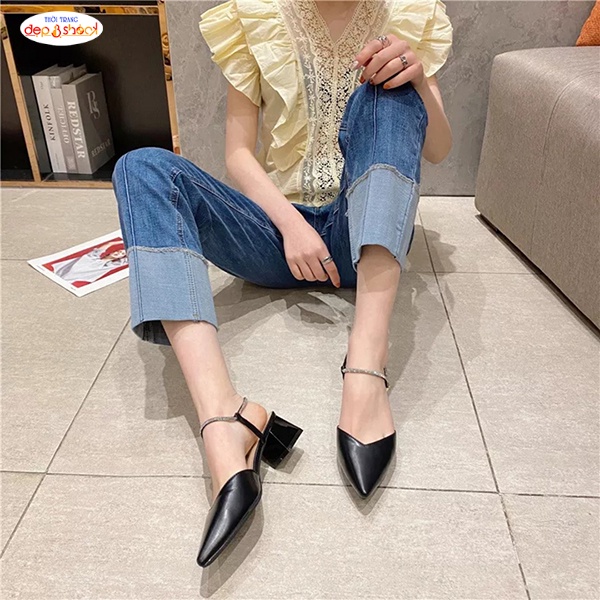 Giày cao gót bít mũi gót vuông 5 phân hậu chéo Đính đá thời trang BIG SIZE 42 43 MS G208