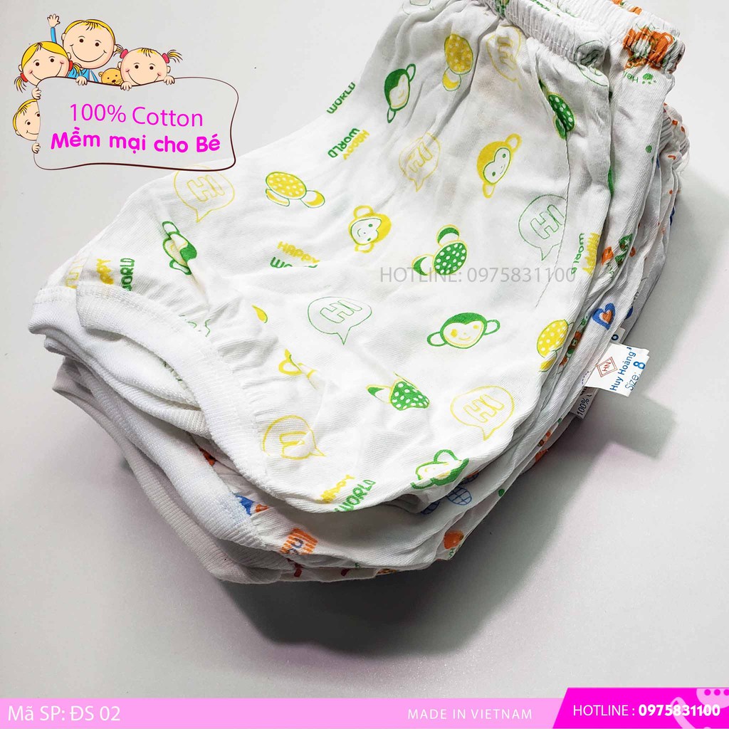 Quần đùi sơ sinh 100% cotton made in việt nam  Vải Trắng họa tiết nhỏ khắp quần