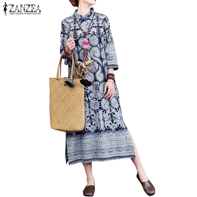 Đầm tay lửng ZANZEA cổ quan thoại thời trang dành cho nữ