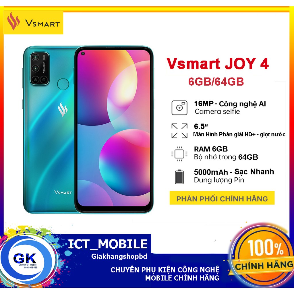 [Nguyên Seal] Điện thoại Vsmart Joy 4 (6GB/64GB)  Bảo hành 18 Tháng - 101 ngày đổi mới - Hàng Chính Hãng