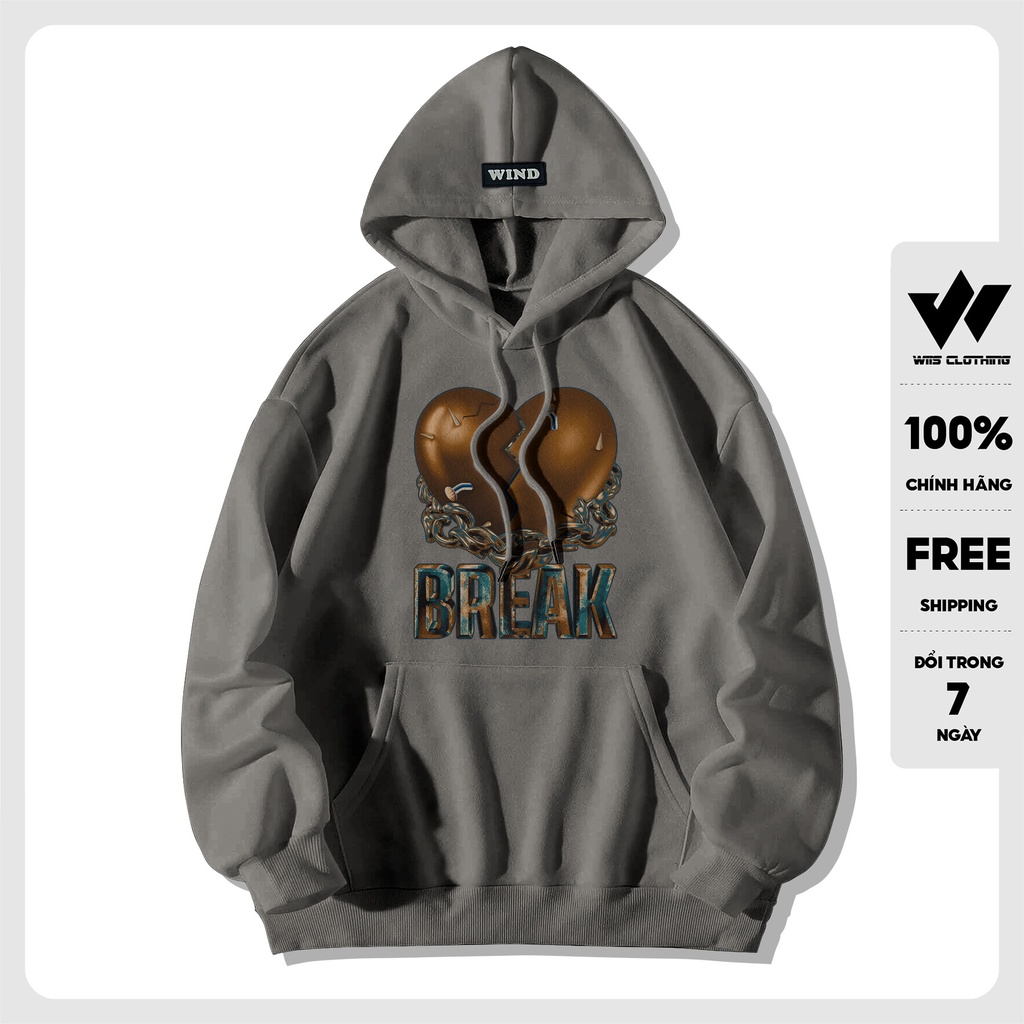 Áo hoodie unisex form rộng WIIS nỉ BREAK thời trang nam nữ oversize ulzzang