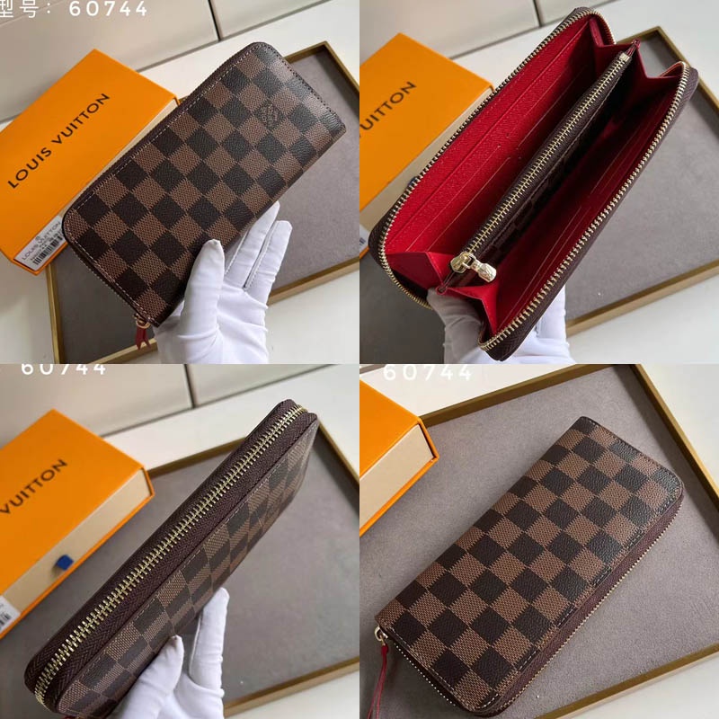 Sẵn sàng giao hàng 100% nguyên bản chính hãng Louis Vuitton LV nữ dây kéo mới Ví Clemence có hộp 60744