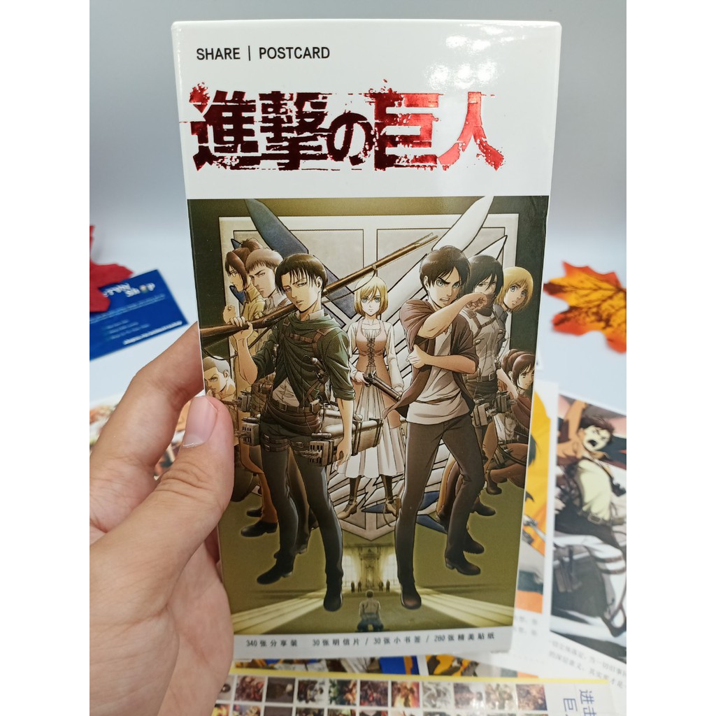 Hộp Postcard Bưu thiếp (Trọn bộ 340 Hình có Sticker) Anime/Manga Attack on titan (Tấn công người khổng lồ)