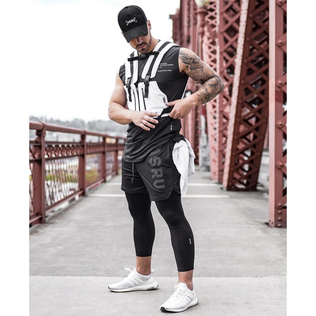 Quần tập gym nam legging 2 lớp ASRV chất vải train life cao cấp,đồ gym nam chất