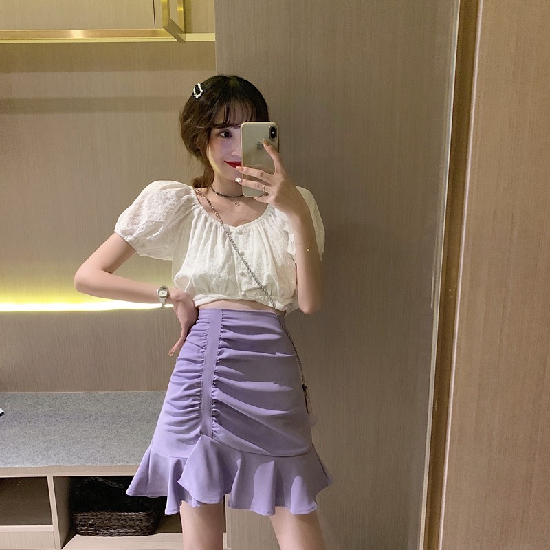 Chân váy lưng cao phong cách Hàn Quốc đơn giản | BigBuy360 - bigbuy360.vn
