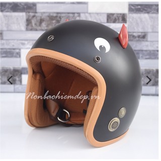 Nón bảo hiểm 3/4 thú mọc sừng màu đen nhám - có gắn tai siêu chất , cool ngầu