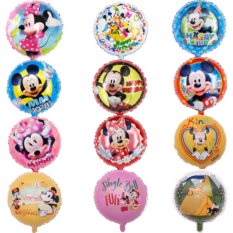 Bong Bóng Lá Nhôm Hình Tròn 18 Inch Họa Tiết Chuột Mickey Minnie Trang Trí Tiệc Sinh Nhật Cho Bé