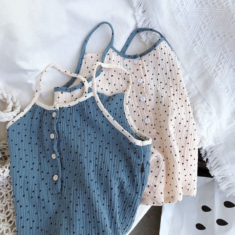 Quần yếm 2 dây bằng cotton mềm phong cách mùa hè Hàn Quốc 2021 cho bé gái