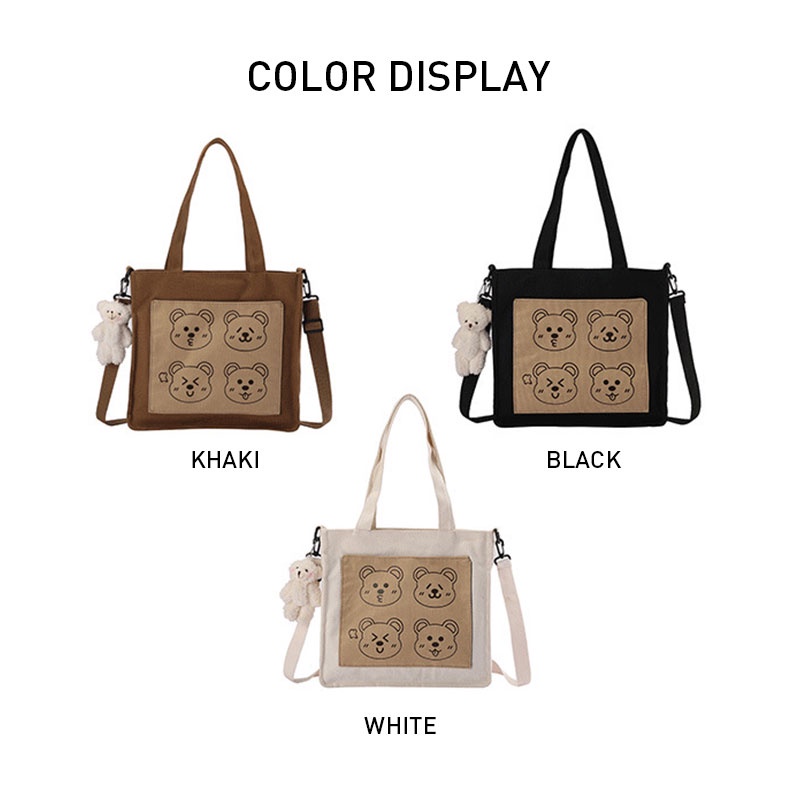 Túi đeo vai YADOU vải canvas mềm in hình gấu phong cách Nhật Bản vintage dễ thương