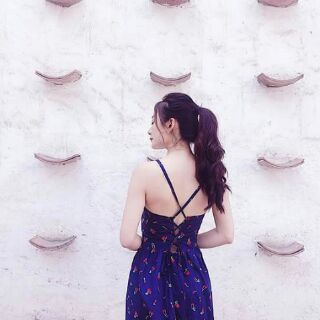 Đầm mini 2 dây xòe đan dây lưng