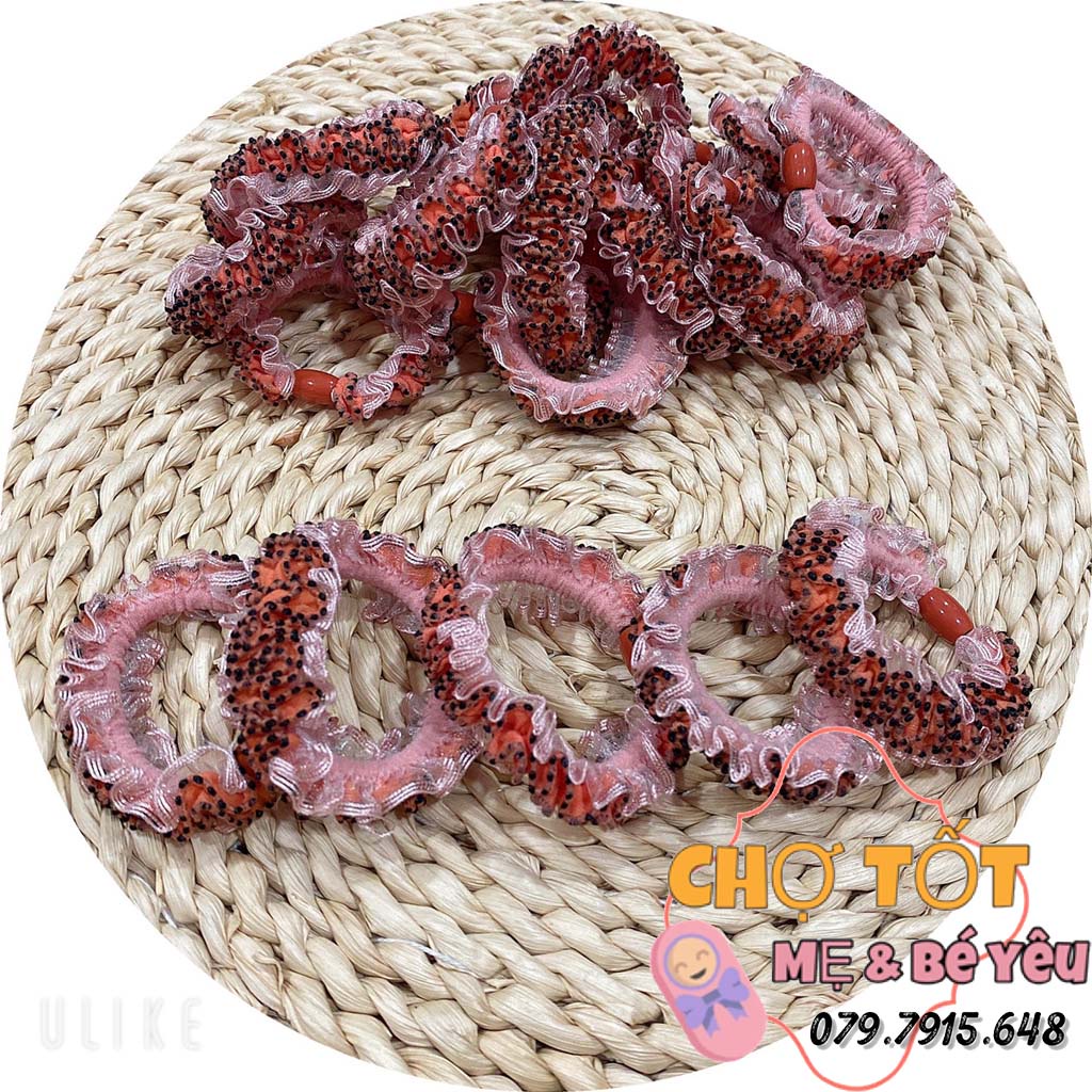 Cột tóc thun 2 màu ren lưới buộc đuôi ngựa co giãn chất lượng cao thời trang nữ phong cách Hàn Quốc